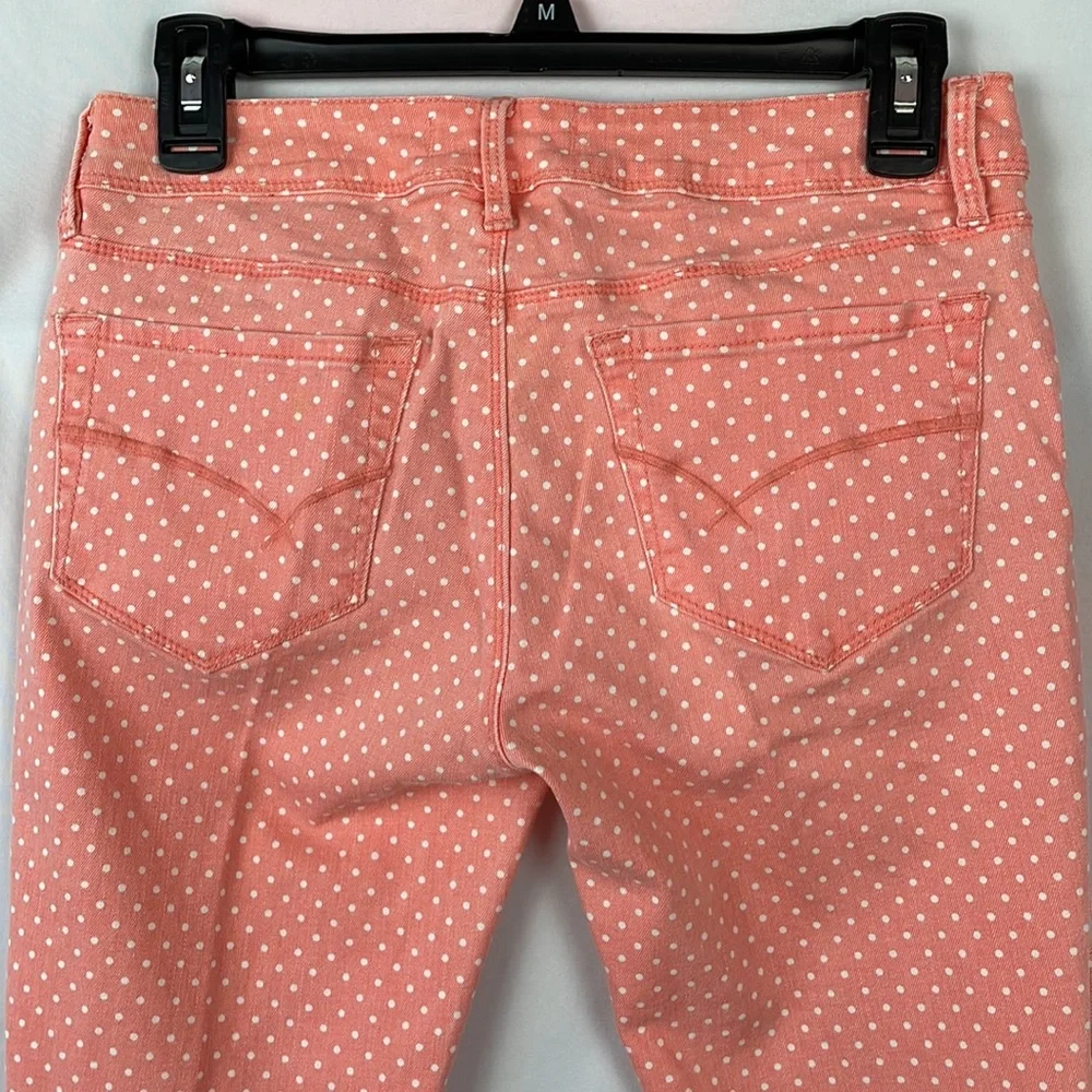 Bullhead Denim Co. Salmon w/White Polka Dots Ankle Skinny Jeans - Size 7 Juniors - Picture 6 of 11